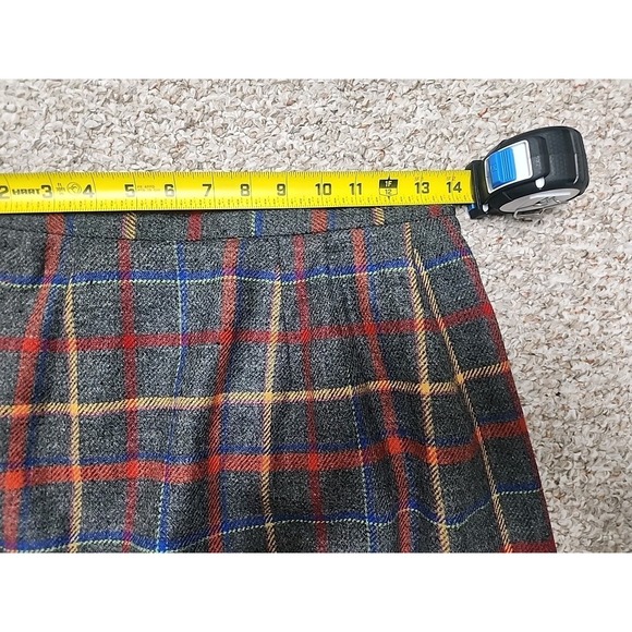 Talbots Vintage 80's USA Gray Red Blue Yellow Plaid Wool Wrap Skirt 6p 28x19 - Picture 12 of 12